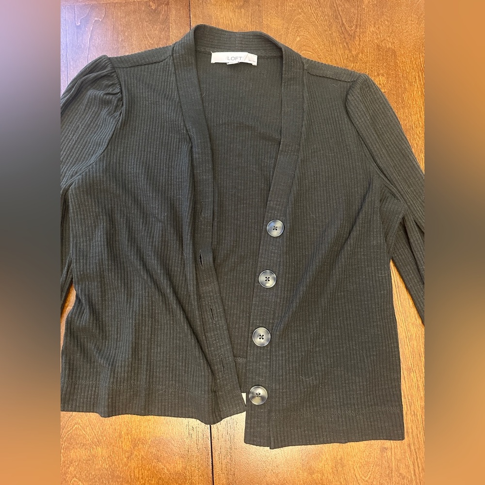 LOFT Green Ribbed Cardigan - Picture 3 of 9